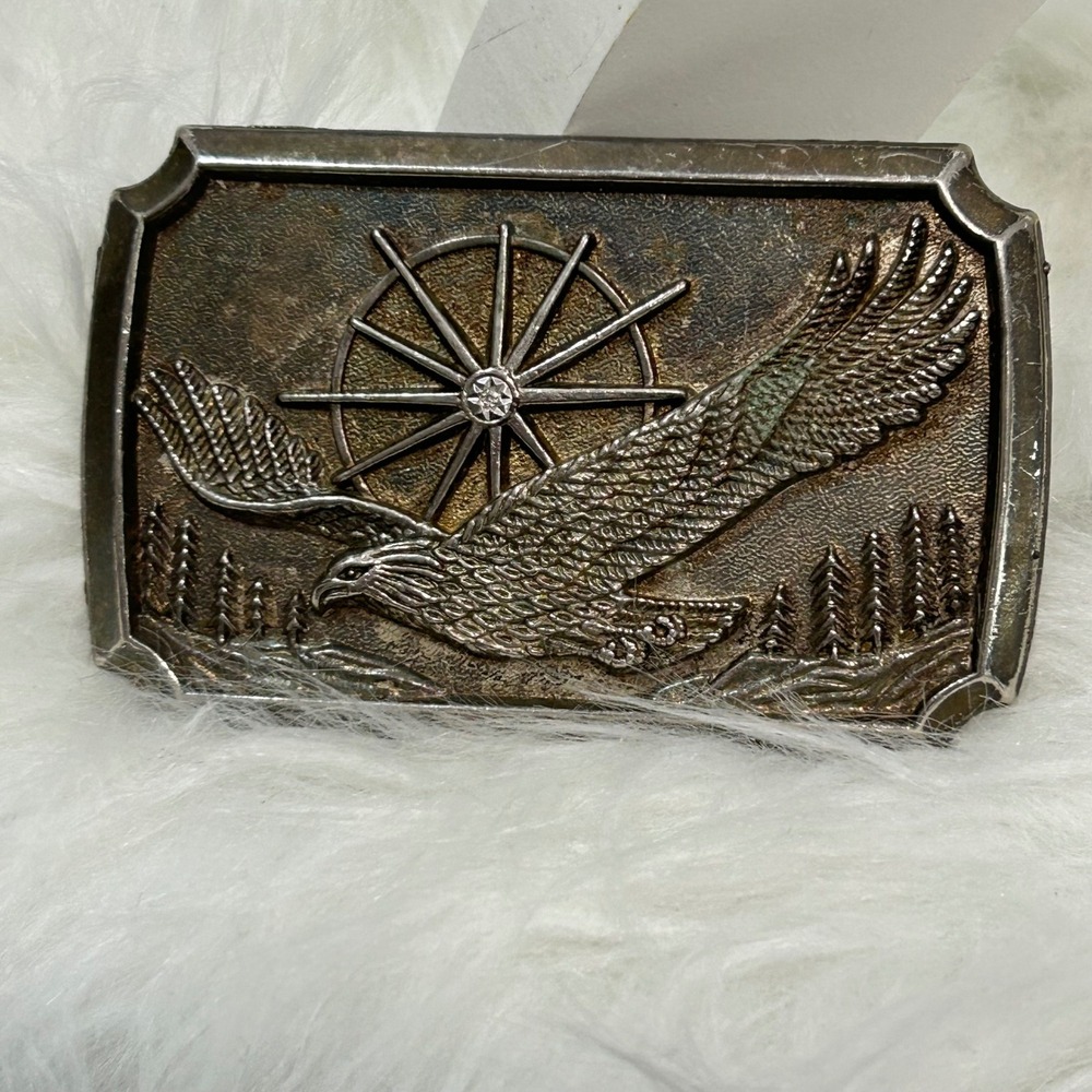 Vintage Eagle Belt Buckle Ship Wheel‎ Made In Hong Kong Western Cowboy Biker